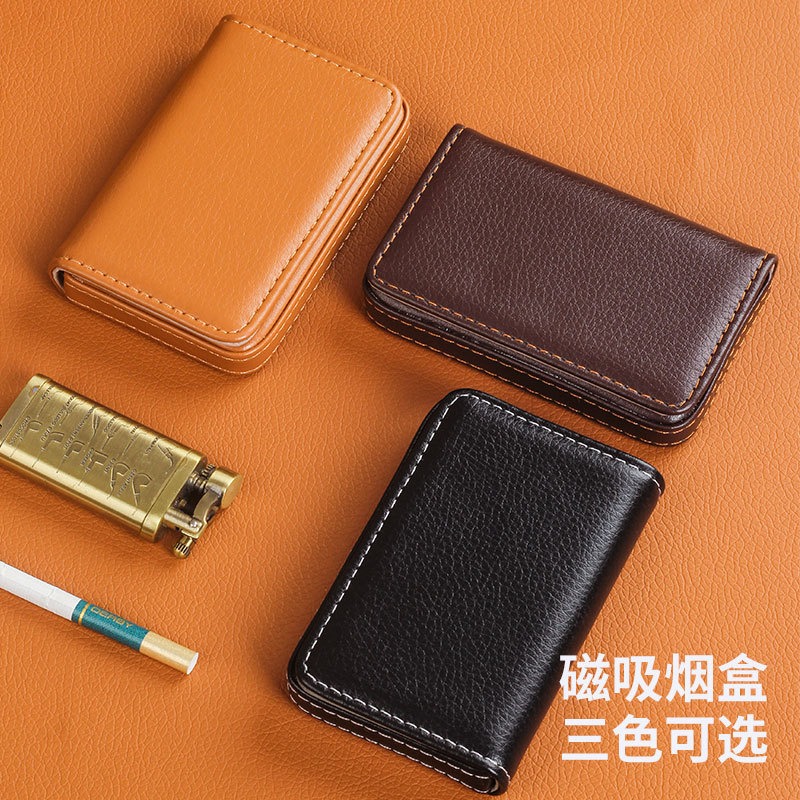 Smoking & Vaping Accessories - ポータブル 8 ミリメートルシガレットケース PU レザー名刺ホルダースタイル磁気吸引シガレットボックス男性喫煙アクセサリー